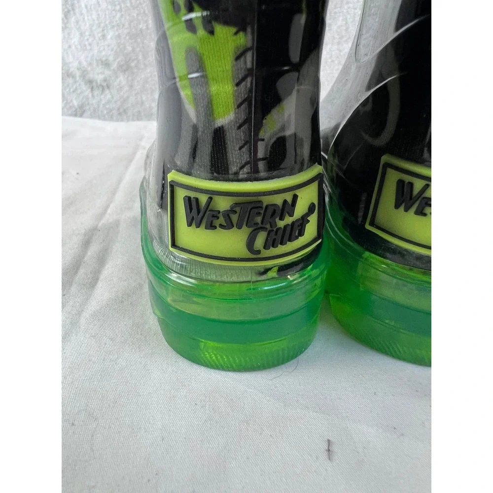 Western Chief Kids Dinosaur Rain Boots Black Green Spiked Handles Size 5 Toddler